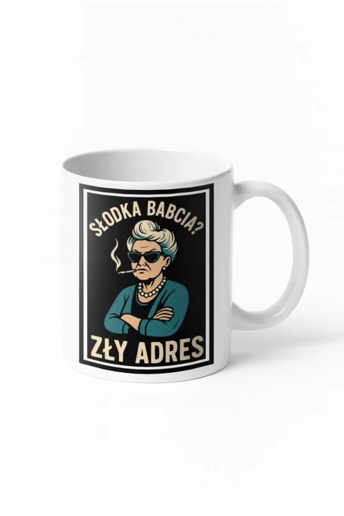 Kubek „Słodka babcia? Zły adres” - wizualizacja