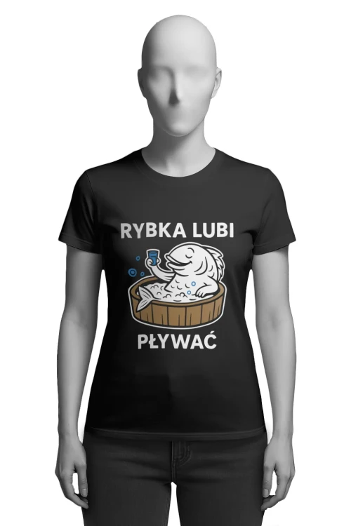 Koszulka dla wędkarza - Rybka lubi pływać - damska przód