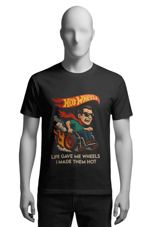 Koszulka kontrowersyjna - Hot Wheels - wózek inwalidzki - męska przód