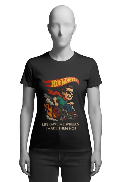 Koszulka kontrowersyjna - Hot Wheels - wózek inwalidzki - damska przód