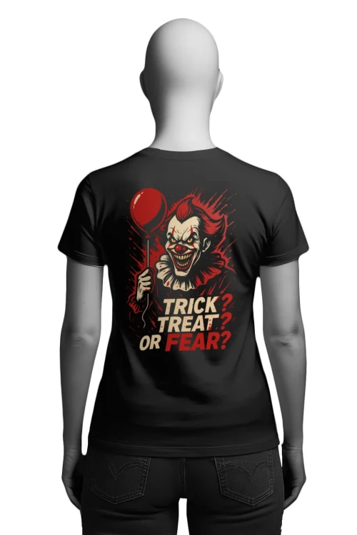 Koszulka Halloween – Trick, Treat or Fear? Pennywise -damska tył